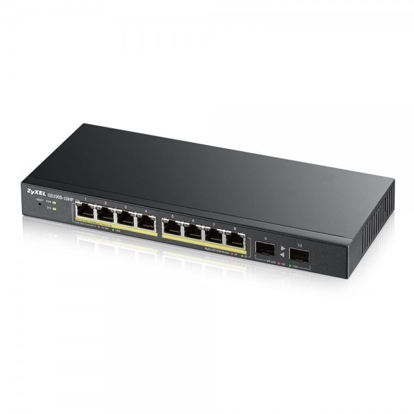 Zyxel GS1900-8HP - Switch - Smart - 8 X 10/100/1000 (PoE+) - Skrivbordsmodell, Väggmonterbar - PoE+ (70 W)