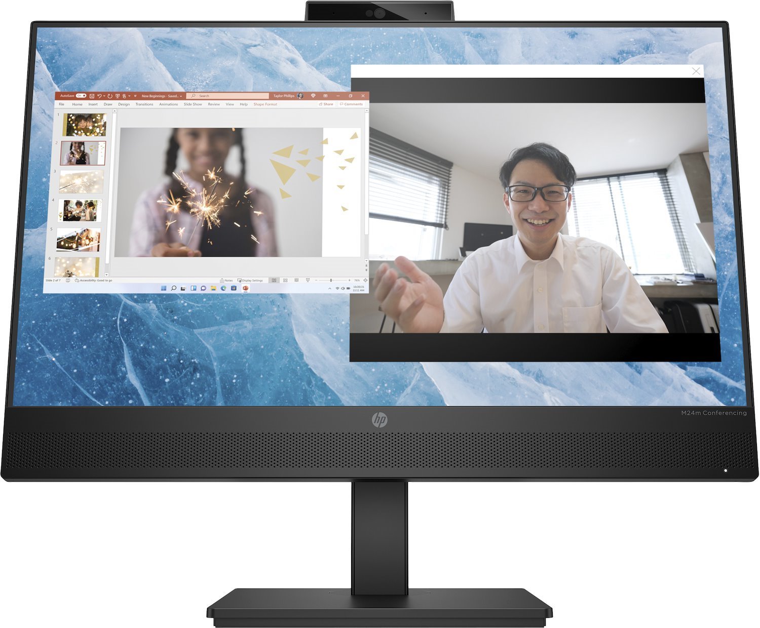 HP M24M Conferencing Monitor - LED-skärm - 24" (23.8" Visbar) - 1920 X 1080 Full HD (1080P) @ 75 HZ - Ips - 300 CD/M² - 1000:1 - 5 MS - Hdmi, DisplayPort, Usb-C - Högtalare - Svart STÄLL, Svart Huvud
