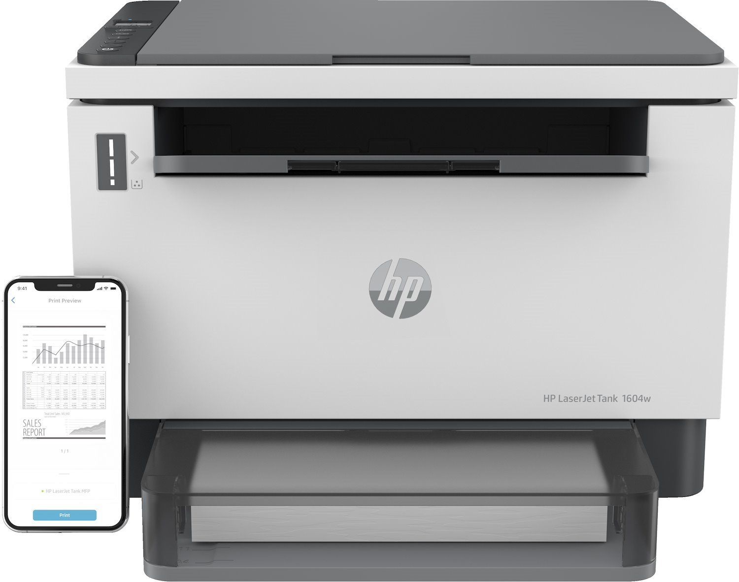 HP LaserJet Tank MFP 1604W - Multifunktionsskrivare - Svartvit - Laser - 216 X 297 MM (Original) - A4/Legal (Media) - Upp Till 14 Sidor/Minut (Kopiering) - Upp Till 22 Sidor/Minut (Utskrift) - 150 Ark