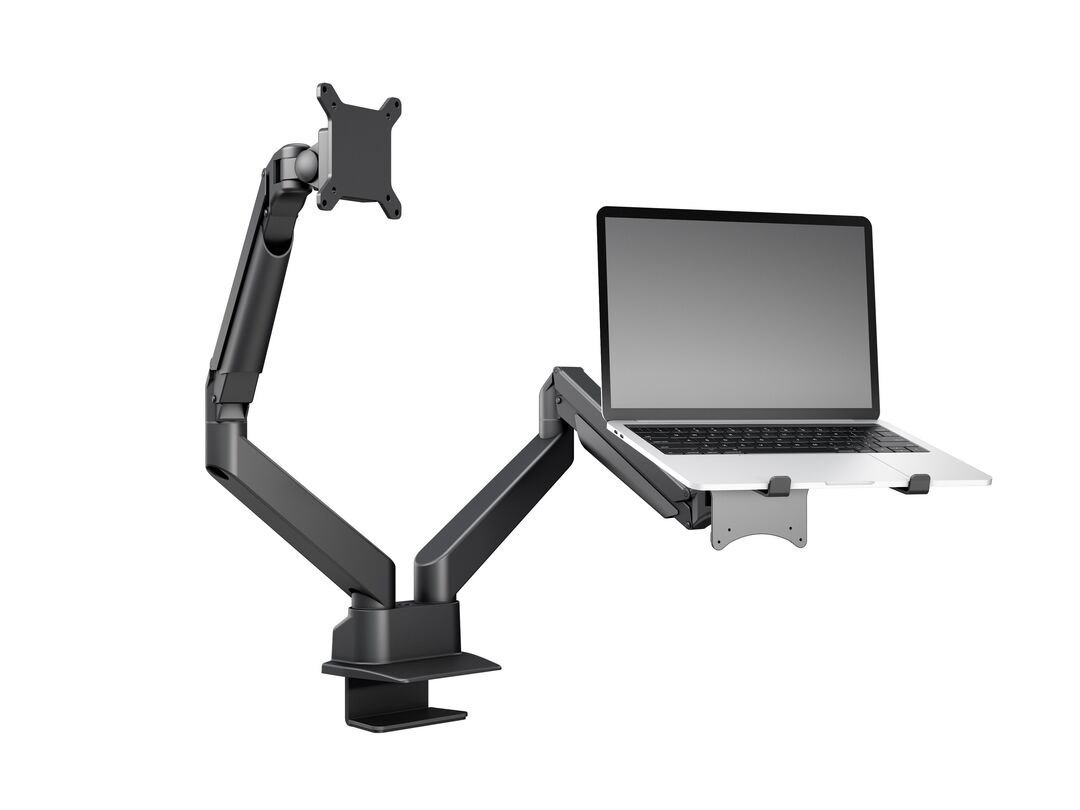 Multibrackets M Vesa Gas Lift Arm Dual Arm W. Laptop Holder - Monteringssats (Bordsfäste, 2 Vridbara Armar) - FÖR LCD-bildskärm/bärbar Dator - Aluminium, STÅL - Svart - Skärmstorlek: 15"-32" - Skrivbo