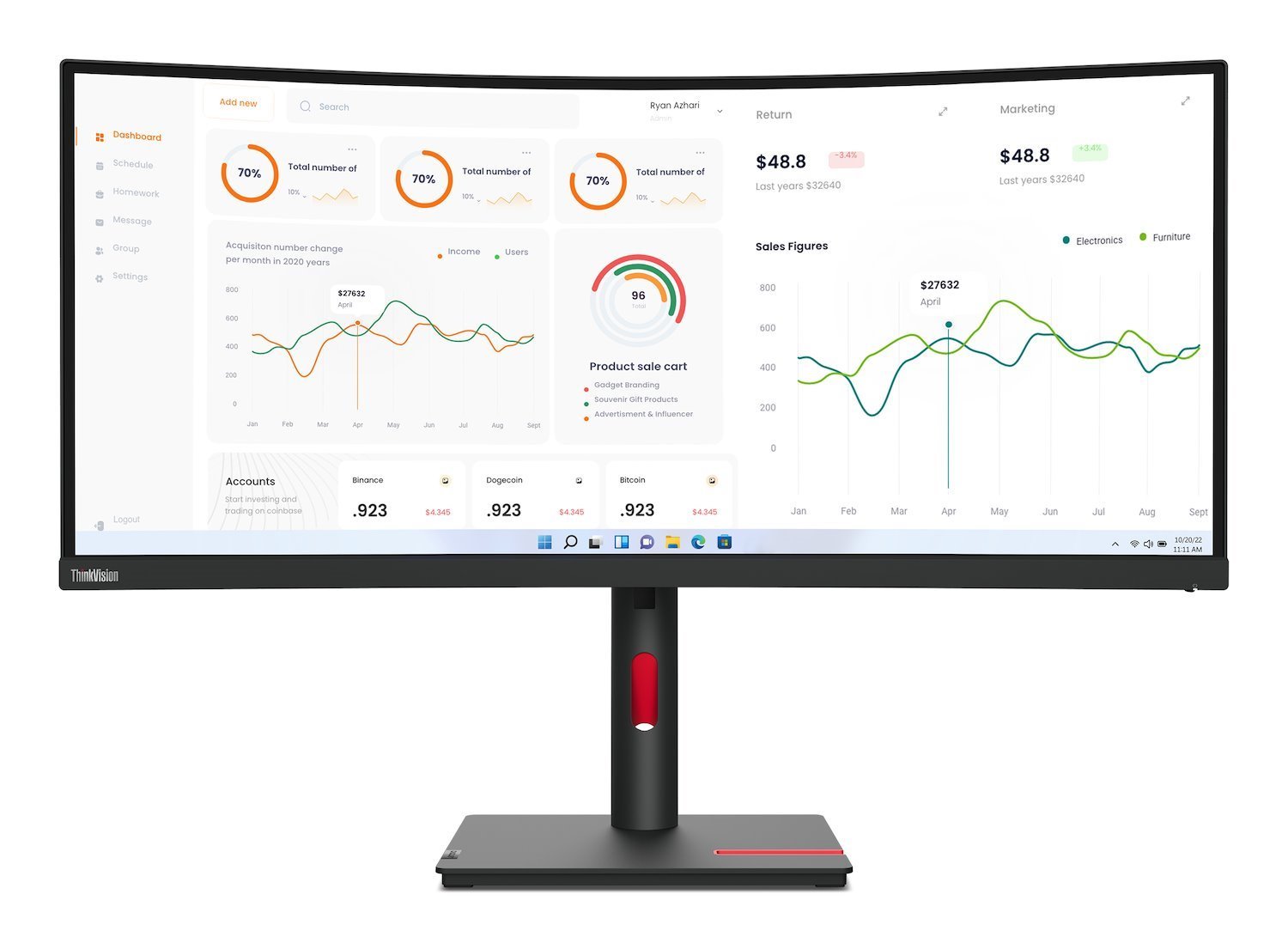 Lenovo ThinkVision T34W-30 - LED-skärm - BÖJD - 34" - 3440 X 1440 Uwqhd - Va - 350 CD/M² - 3000:1 - 4 MS - Hdmi, DisplayPort, Usb-C - Korpsvart