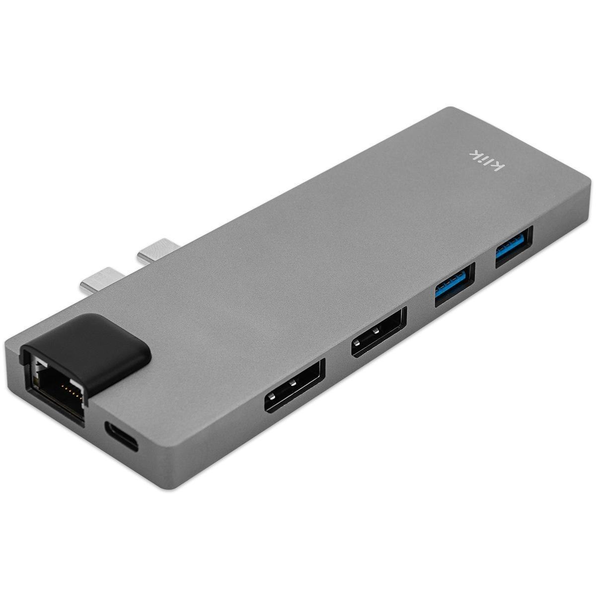 Klik MacBook Dual Usb-C Multi Port Adapter, 2 X DP, Usb3.0 X 2, Lan, Usb-C PD & SD/Micro SD