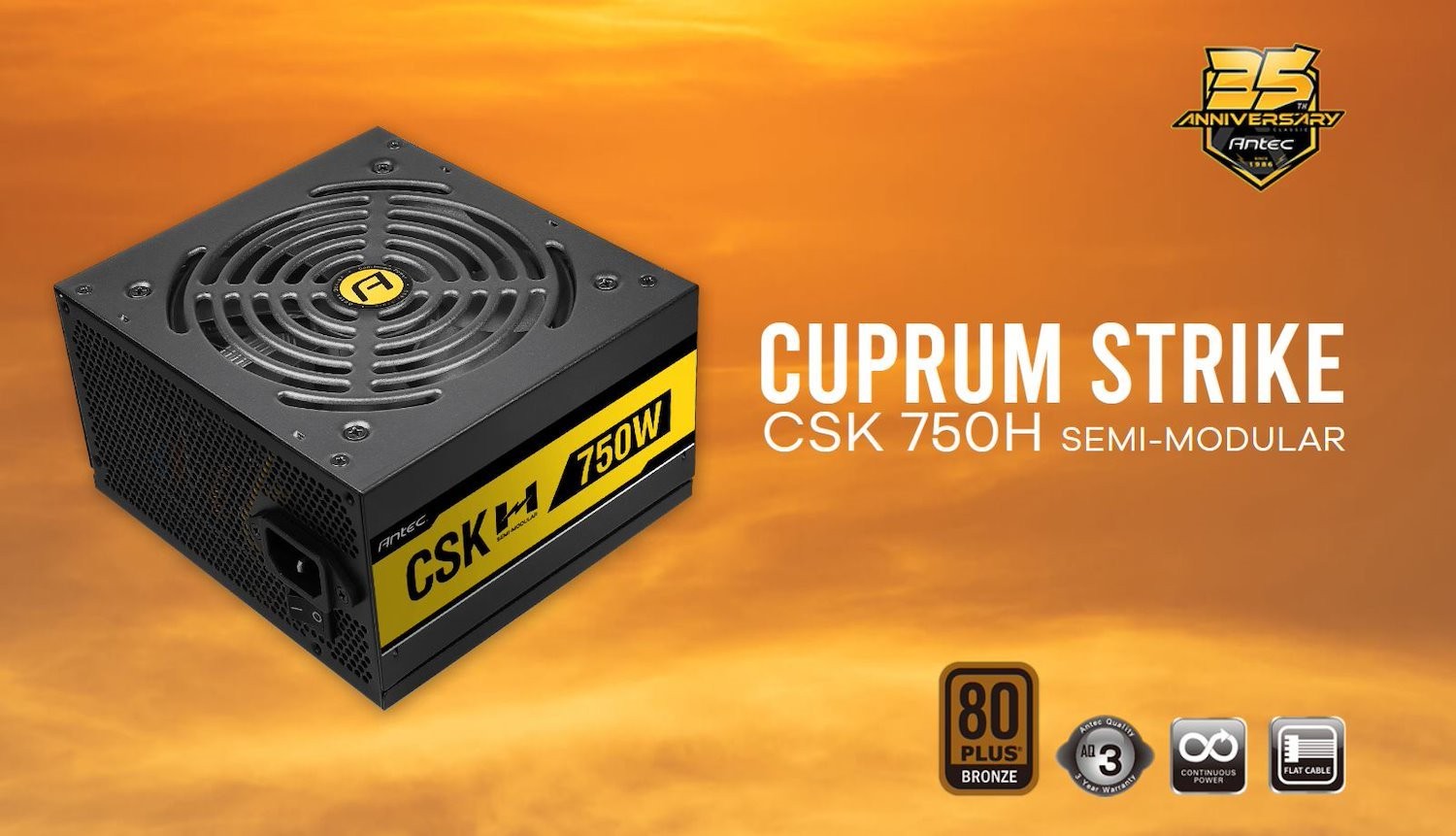Antec CSK 750W 80+ Bronze, 88% Efficiency, Semi-Modular Flat Cables, 120MM Silent Fans, 4X Pci-E 8 (6+2) Pin, 2X EPSContinuous Power Psu, Aq3