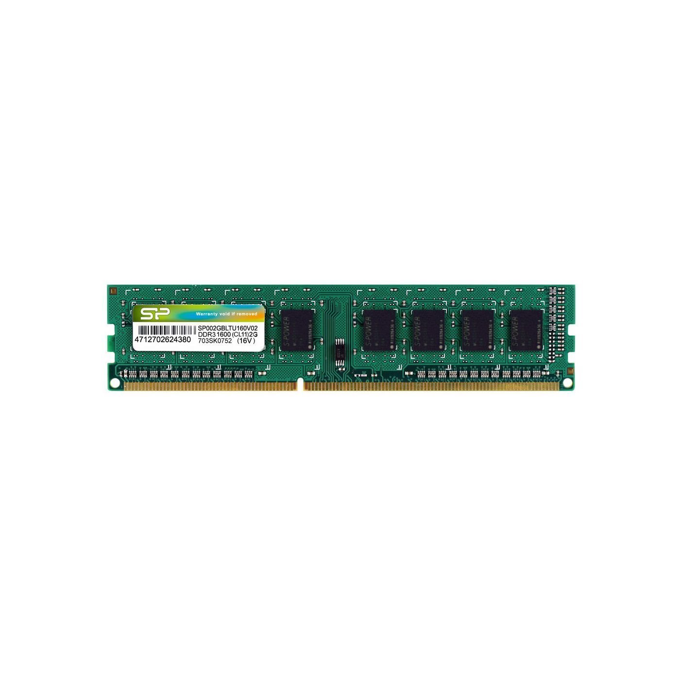 Silicon Power RAM Module - 2 GB (1 x 2GB) - DDR3-1600/PC3-12800 DDR3 SDRAM - 1600 MHz - CL9 - Retail