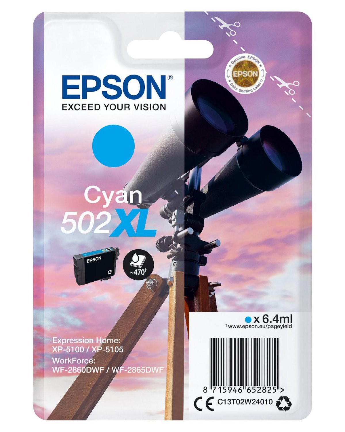 Epson 502XL Original High Yield Inkjet Ink Cartridge - Single Pack - Cyan - 1 Pack