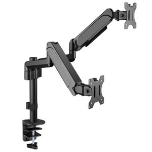 Brateck 17"-32" Pole-Mounted Gas Spring Dual Monitor Desk Mount Bracket With Detachable Vesa Plate. Max Load 9Kgs Per Arm, Supports Vesa 75X75 & 100X100, Extend, Tilt, & Swivel, Clamp Or Grommet In