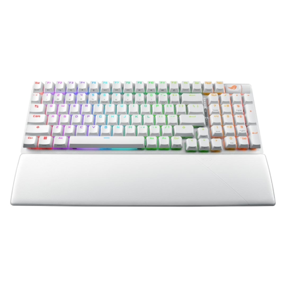 Asus Rog Strix Scope Ii 96 WL Storm Switch Wireless Gaming Mechanical Keyboard, Tri-Mode Connection, Streamer Hotkeys, PBT Keycaps (White), Clicky