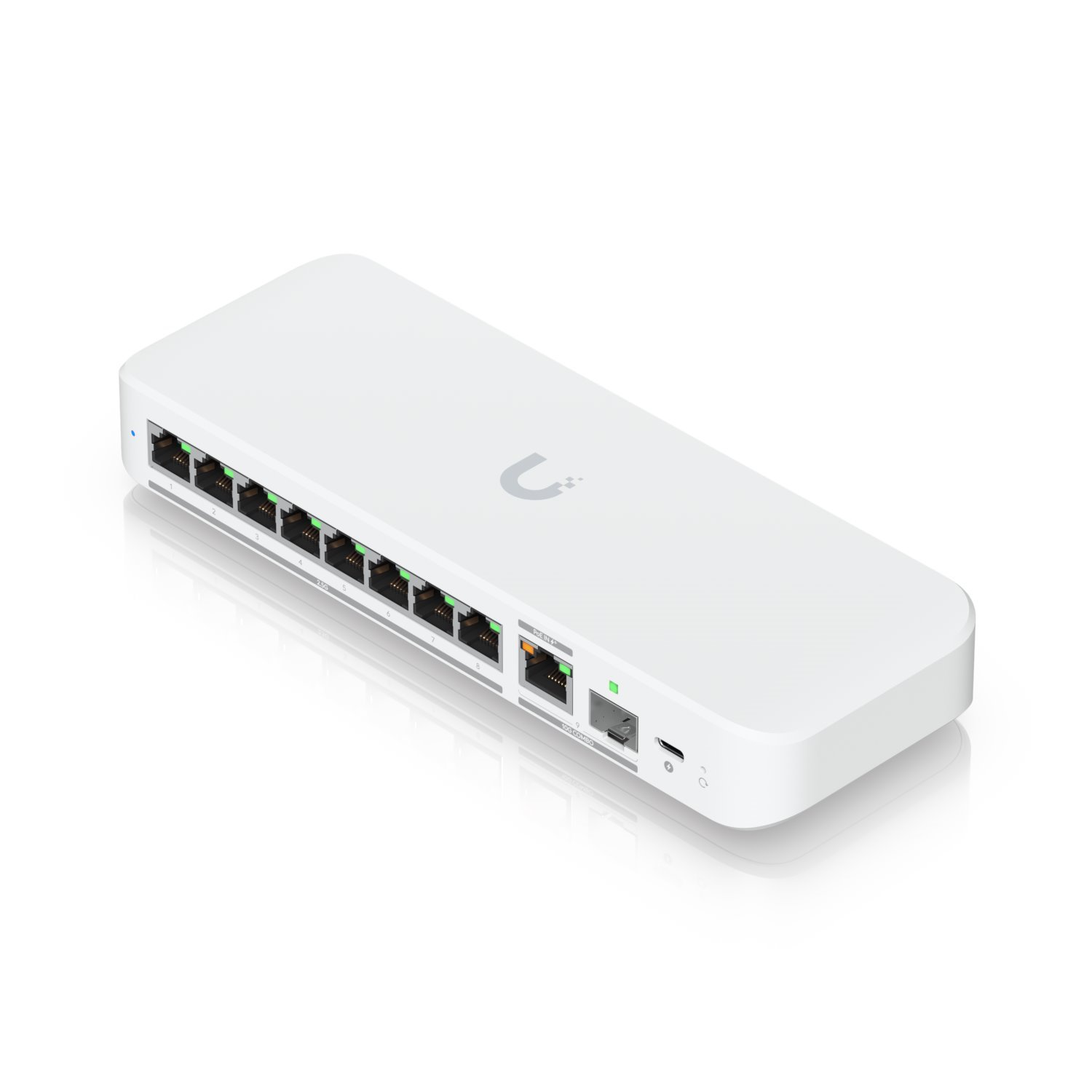 Ubiquiti | USW-Flex-2.5G-8-PoE | UniFi Compact 8 Port Gigabit Desktop PoE Switch, 8 X 2.5G PoE++ Ports, 1 X 10G PoE+++ Input Port For Power / SFP+ Port Combo