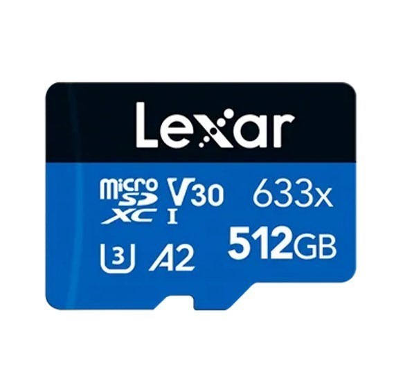 Lexar High-Performance 633X 512GB microSDHC™/ microSDXC™ Uhs-I Card Blue Series + Adaptor 512GB – C10, A2, Uhs-I (U3), V30, Up To 100MB/s Read, 70MB/s