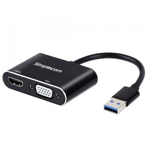 Simplecom Da316 Usb 3.0 To Hdmi + Vga Video Card Adapter, Full HD 1080P