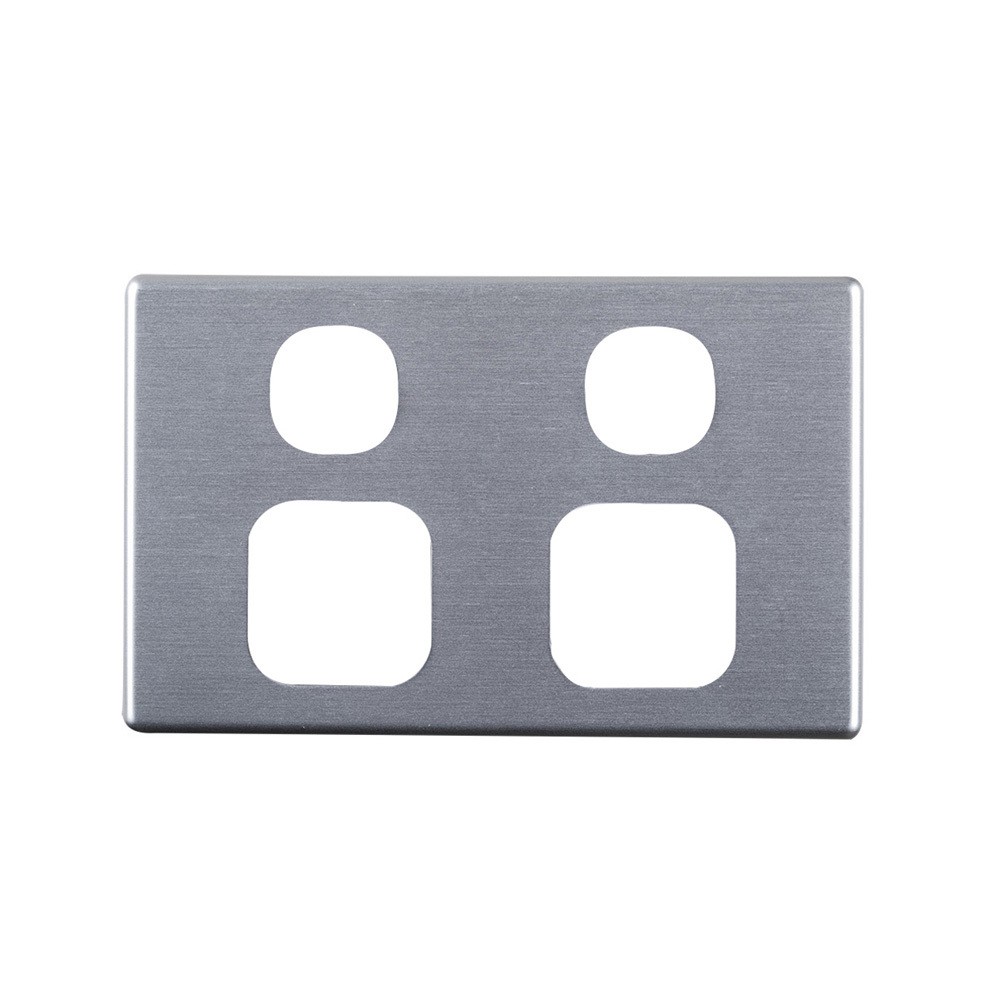 4Cabling 4C | Elegant Double Power Point Aluminium Plate - Silver Matte
