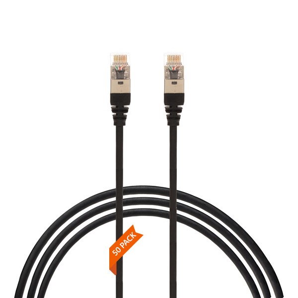 4Cabling 0.25M Cat 6A RJ45 S/FTP Thin LSZH 30 Awg Pack Of 50 Network Cable. Black