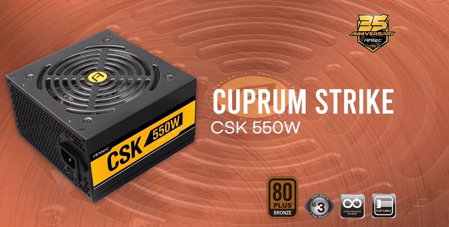 Antec CSK550 80+ Bronze 550W, Up To 88% Efficiency, Flat Cables, 120MM Silent Fans, Continuous Power Psu, Aq3