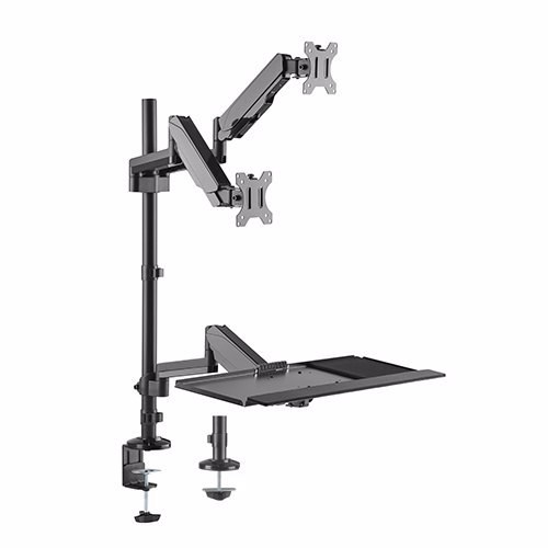 Brateck Gas Spring Sit-Stand Workstation Dual Monitors Mount Fit Most 17'-32' Moniters Up To 8KG Per Screen, 360° Screen Rotation