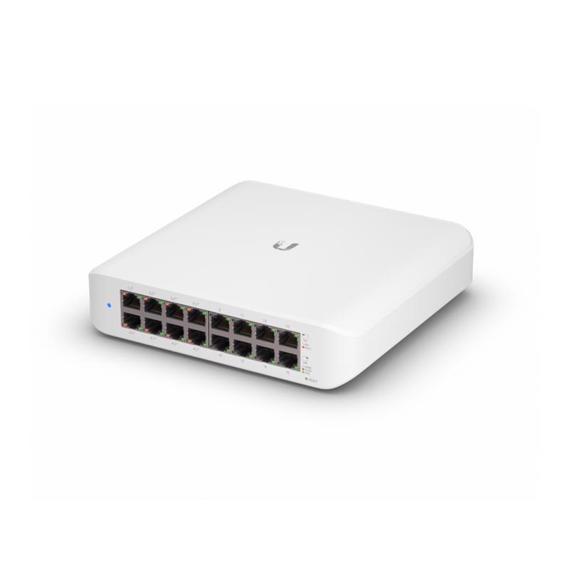 Ubiquiti UniFi Switch Lite 16 PoE, Layer 2, 16X GbE RJ45 Ports, 8X 802.3At PoE+ Ports, 45W PoE Budget, Fanless Unit, Wallmount Kit Included