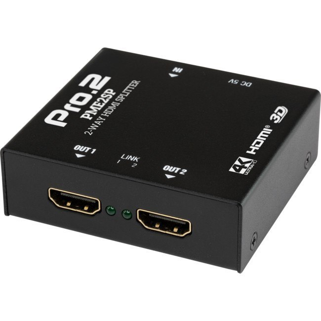 Pro2 2 Way Hdmi Splitter 1 In 2 Out. Displays An UItra HD Source To Two UItra HD Displays