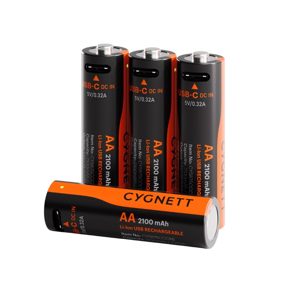 Cygnett Aa Usb-C Rechargeable Li-Ion Battery - 4 Pack - Black