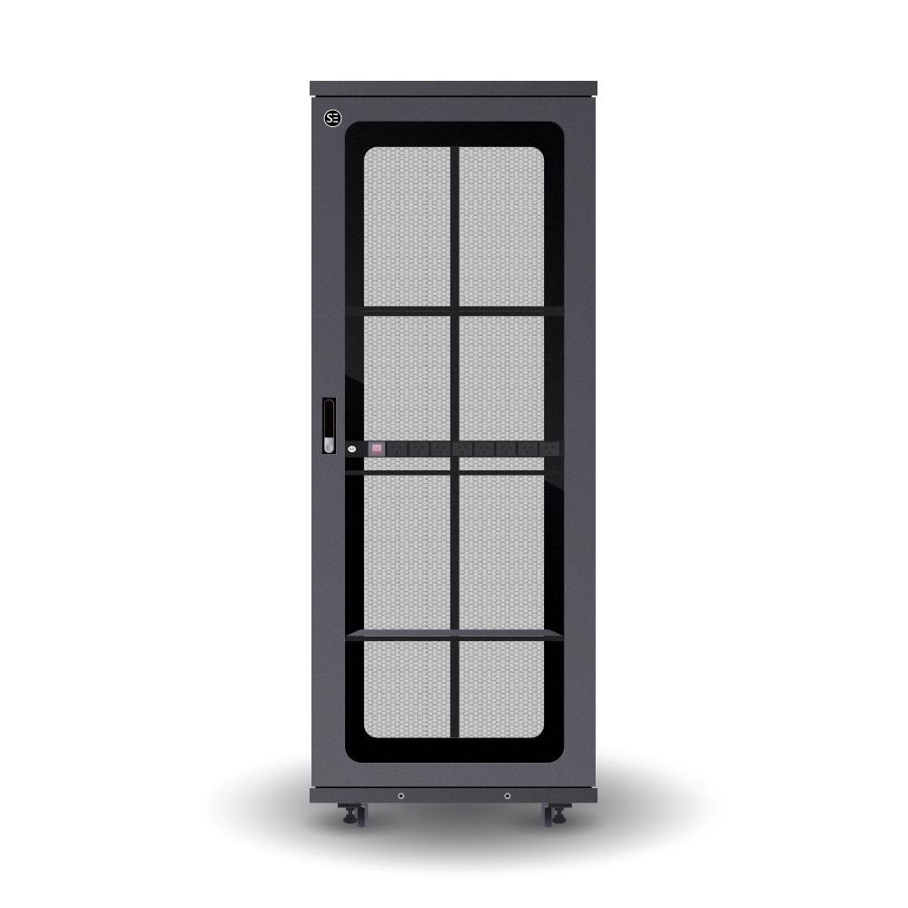 Serveredge 42Ru Fully Assembled Free Standing Server Cabinet - 800W X 1200D X 2055HIncludes:Front Glass DoorDual Rear Mesh Doors1 X 8 Way Pdu1 X 4 Way Fan Unit3 X Fixed Shelves: 750MM DepthL- Shaped R