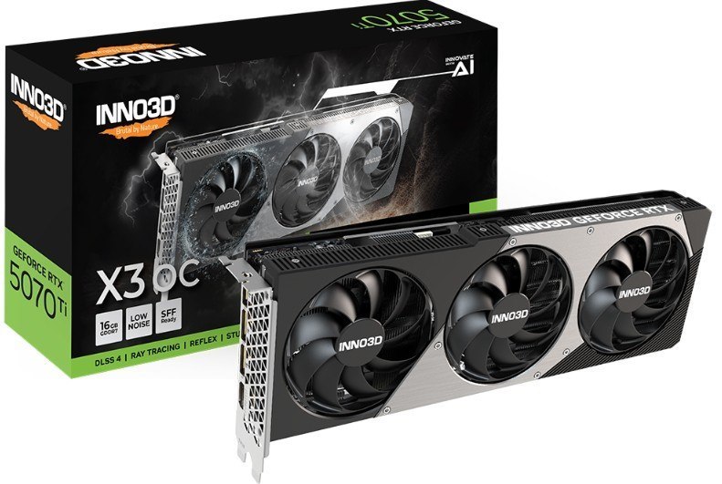 Inno3d nVidia GeForce RTX 5070 Ti X3 Oc 16GB GDDR7 2482 MHz Boost Clock, Ram 28 GBPS, 3X DP, 1xHDMI 300X116X41MM