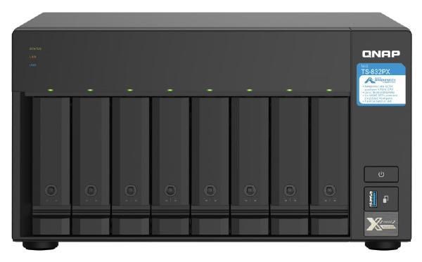 Qnap TS-832PX-4G 8-Bay Nas, Al324 64-Bit Quad-Core 1.7GHz, 4GB DDR4 Sodimm Ram(1 X 4GB, Max 16GB), 8 X 3.5"/ 2.5" Drive Slots, 2 X 10GbE SFP+ Lan, 2 Years WTY