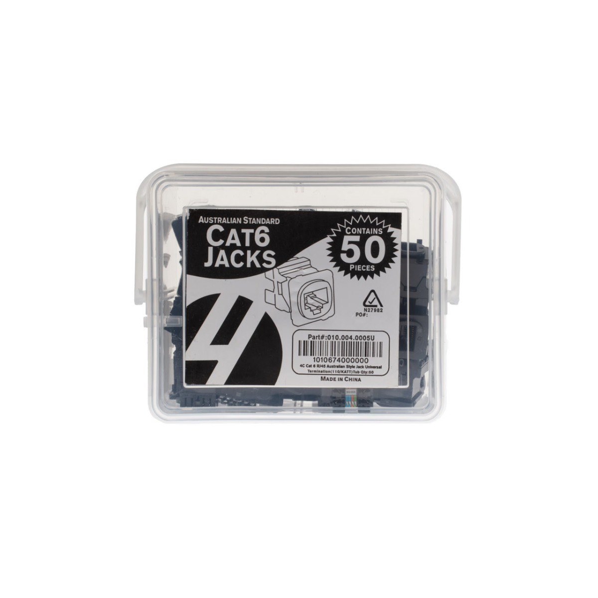 4Cabling Australian Style Cat 6 RJ45 Jack. Universal Termination. 50 Pack. Black