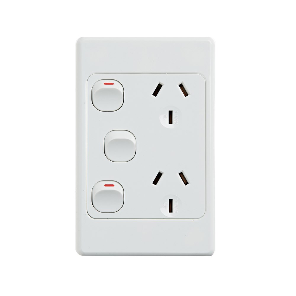 4Cabling 4C | Ultima Double Power Point 250V 10A with16AX Extra Switch - Vertical