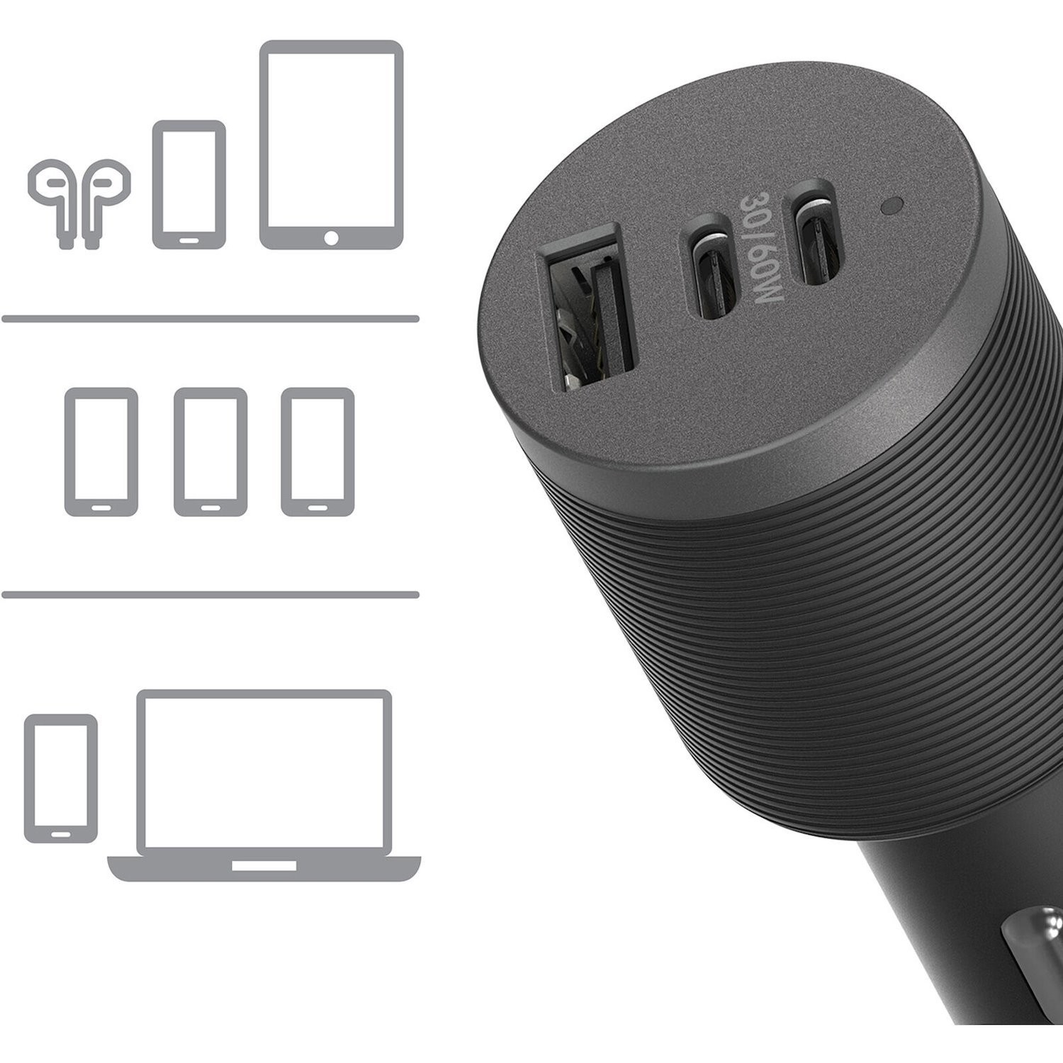 OtterBox Usb-C 3 Port Car Charger - 72W - Black (78-80899), Usb Power Delivery, 60W Shared Dual Usb-C+ 12W Usb-A, Drop Tested And Ultra Durable