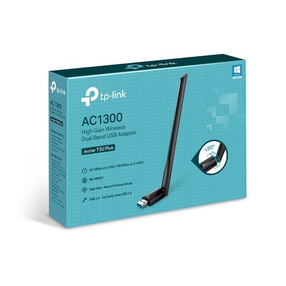 TP-Link T3U Plus IEEE 802.11ac Dual Band Wi-Fi Adapter for Desktop Computer, Notebook