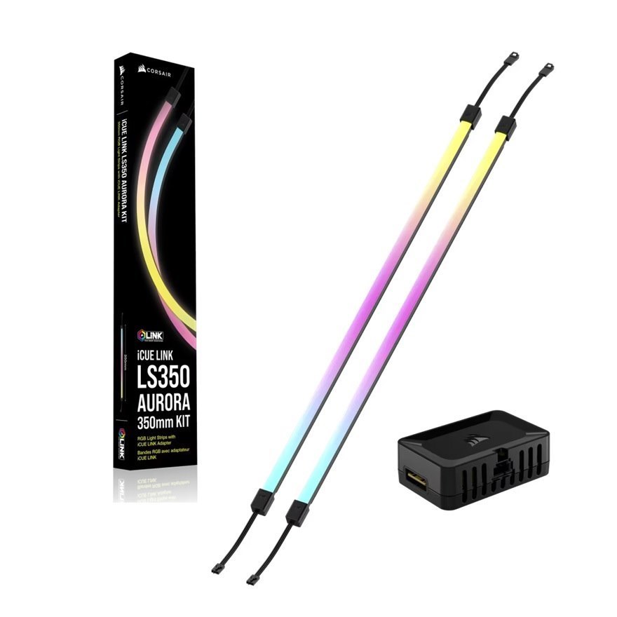 Corsair Icue Link LS350 Aurora RGB Light Strips - 350MM Kit – 350×10×10MM, Magnetic Mount, Black, Addressable LEDs