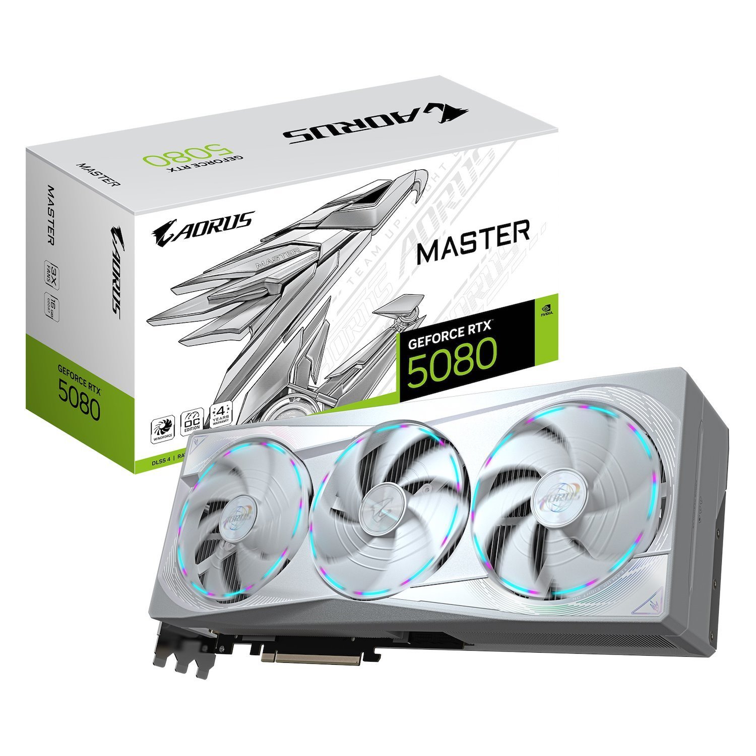 Gigabyte Aorus GeForce RTX™ 5080 Master Ice 16G, 2805 MHz, Cuda 10752, 30 GBPS, GDDR7, 256 Bit, Pci-E 5.0, Psu 850W, DisplayPort 2.1B X3 Hdmi 2.1B X1