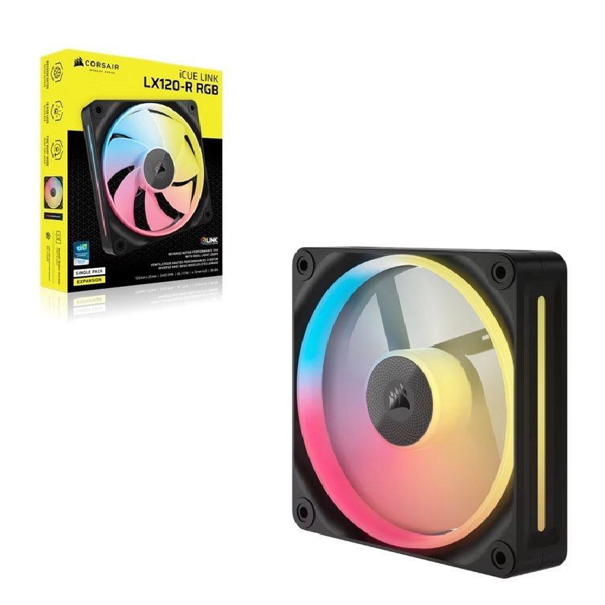 Corsair Icue Link LX120‑R RGB 120 MM PWM Reverse Fan Expansion Single Pack – Black: 66.7 CFM, 2400 RPM, 37.7 dBA, 0.4 A,Static Pressure, Magnetic Dome