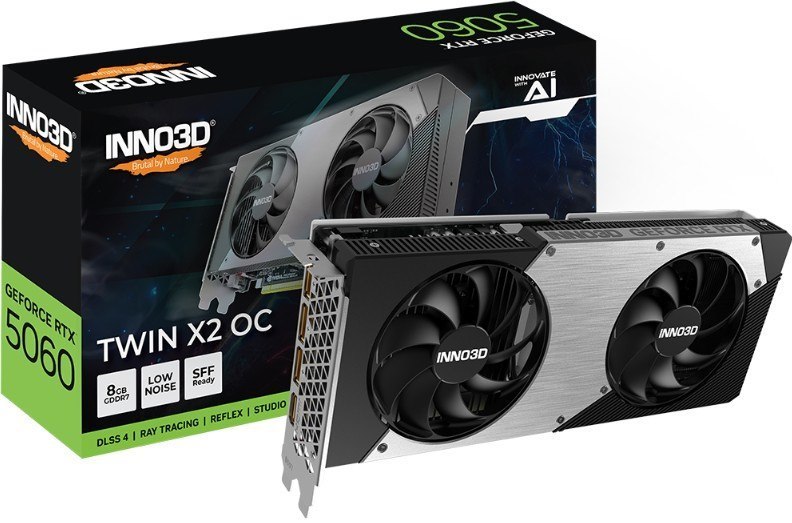 Inno3d nVidia GeForce RTX 5060 Twin X2 Oc 8GB GDDR7 2527MHz Boost Clock, Ram 28Gbps, 3xDP, 1xHDMI