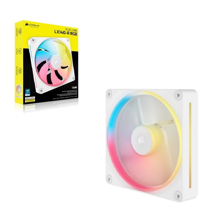 Corsair Icue Link LX140-R RGB 140MM PWM Reverse Fan Expansion Single Pack - White: 90.6 CFM, 2000 RPM, 38.3 Dba, 0.45A, Static Pressure, Magnetic Dome