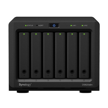Synology DiskStation DS620 Slim 6 Bay Nas Intel Celeron J3355 2-Core 2.0 2GB DDR3L non-ECC Sodimm Hot Swappable 2xRJ-45 1GbE Lan 2xUSB 3.0 2 YRS WTY