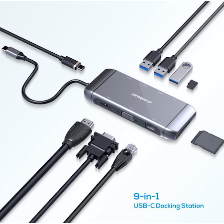 Mbeat® Elite X9 9-In-1 Multifunction Usb-C Docking Station Hdmi, Vga, Usb-C PD, Usb 3.0 X 3