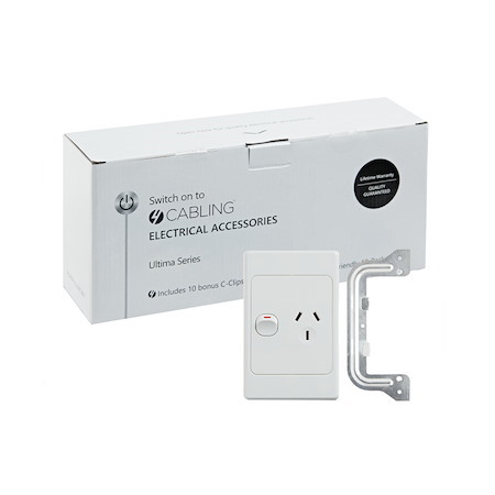 4Cabling 4C | Ultima Single Power Point 250V 10A - Vertical - 10 Pack With 10 Free C-Clips