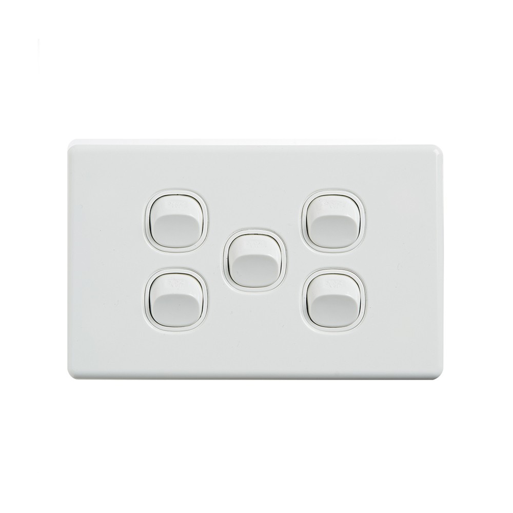 4Cabling 4C | Elegant Wall Switch 5 Gang 250V 16A - Horizontal