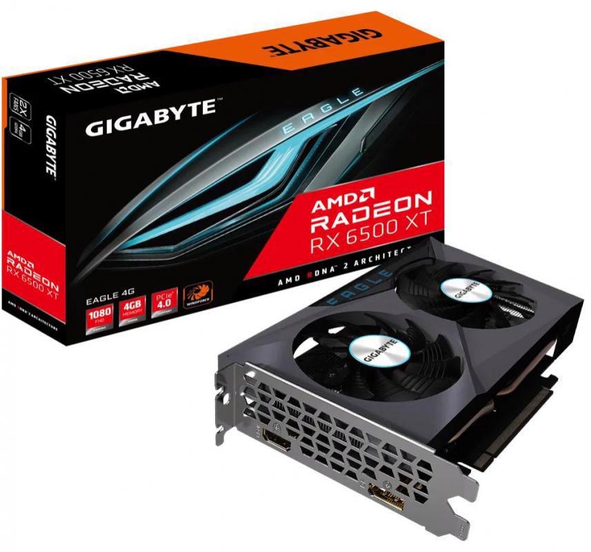 Gigabyte Radeon RX 6500 XT Eagle 4G Video Card, 2610 MHZ Game Clock, 2815 MHz Boost Clock, GDDR6, Pci-E 4.0, 1X DP 1.4A, 1X Hdmi 2.1