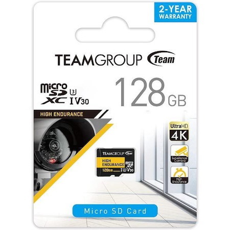 Teamgroup High Endurance 128GB Micro SDXC Uhs-I U3 V30 4K 100MB/s(Designed For Monitoring) Stable Durable Long Lasting Flash Memory Card For Security