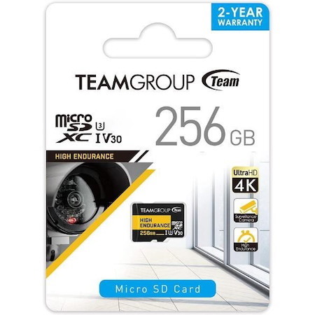 Teamgroup High Endurance 256GB Micro SDXC Uhs-I U3 V30 4K 100MB/s(Designed For Monitoring) Stable Durable Long Lasting Flash Memory Card For Security