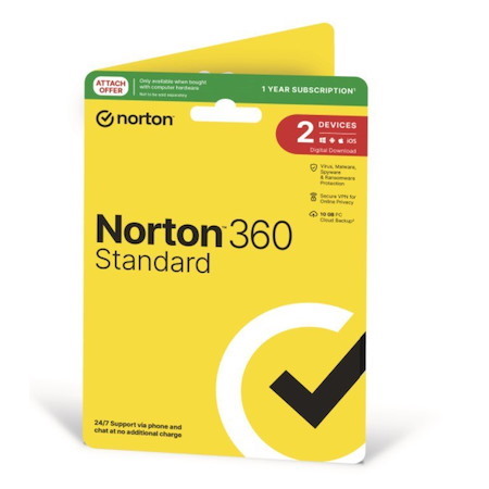 Norton 360 Standard 10GB Au 1 User 2 Devices 12Mo Generic Attach RSP DVDSLV Gum
