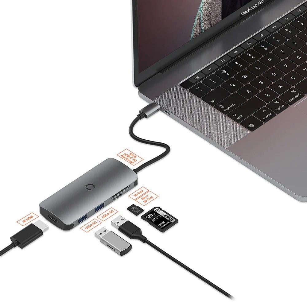 Cygnett PocketMate Usb-C Hub - Black (Cy3317hubc2), 100W Usb-C PD Pass-Through Port, 2 X Usb-A 3.0 & 4K Hdmi Port, 1X SD Card & 1X Micro SD Card Port