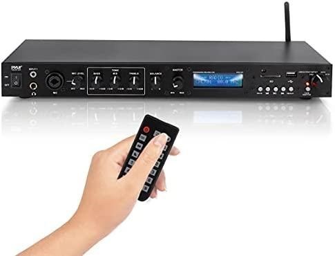 Pre-Amplifier - Audio Receiver System w/ Digital LCD Display Bluetooth FM Radio Recording Mode Remote Control USB Flash or SD Card Reader Input and Output Jack