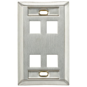 FP-1G-4-SS-ID - Single Gang Quad Faceplate (Stainless Steel) with ID Windows