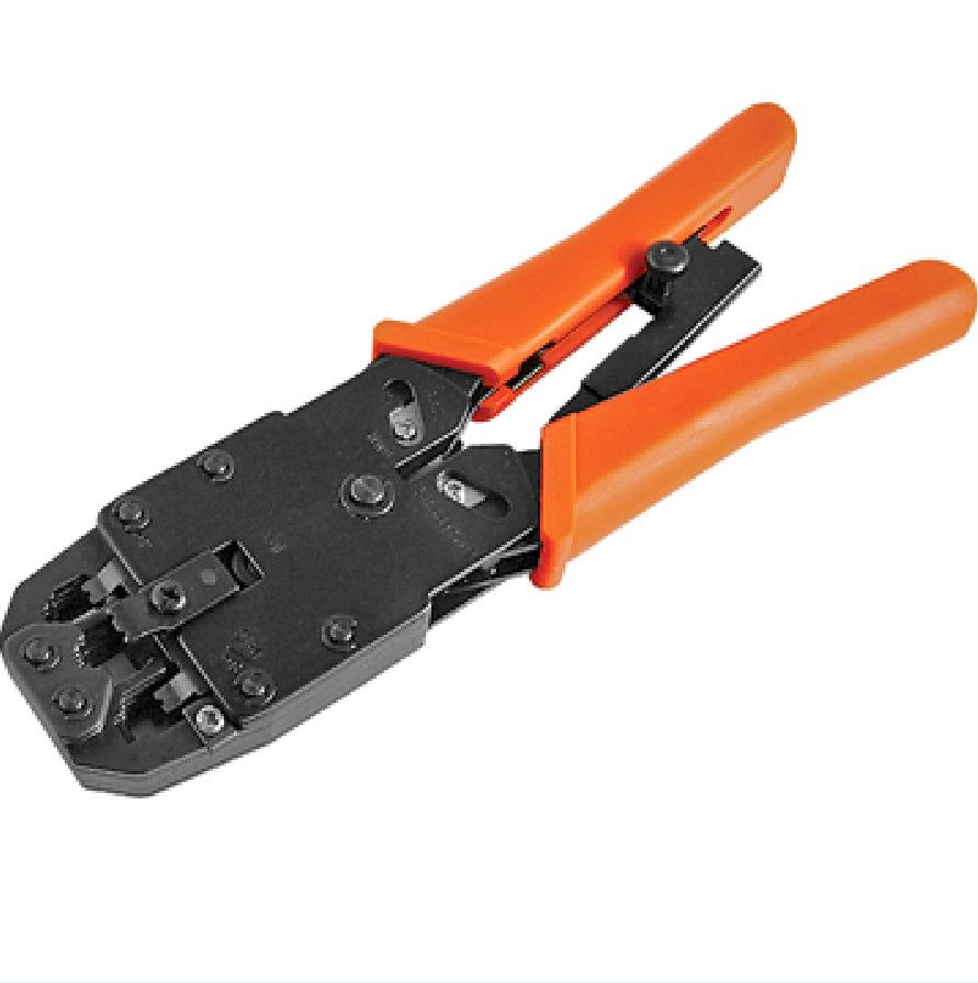 Astrotek 8 Pins RJ-45 6 Pins RJ-12 4 Pins RJ-11 Crimper Cut Strip Crimping Tool Kit With Ratchet Orange Colour Hood RoHS ~CBC-RJ1245