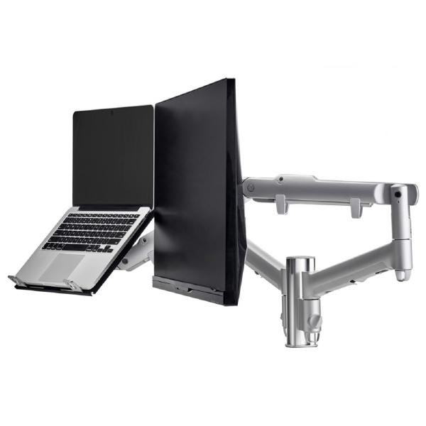 Atdec Awm Dual Monitor Arm Solution - Dynamic Arms - 135MM Post - Bolt - Silver With A Note Book Tray