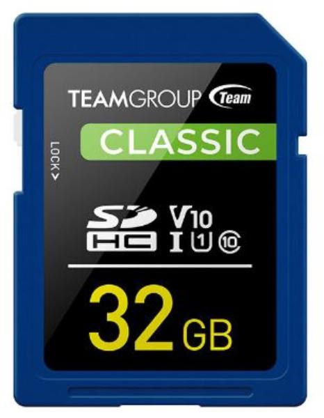Team Classic SD Memory Card -32 GB - Uhs (Ultra) Speed Class 1(U1). Supports Video Speed Class 10(V10).