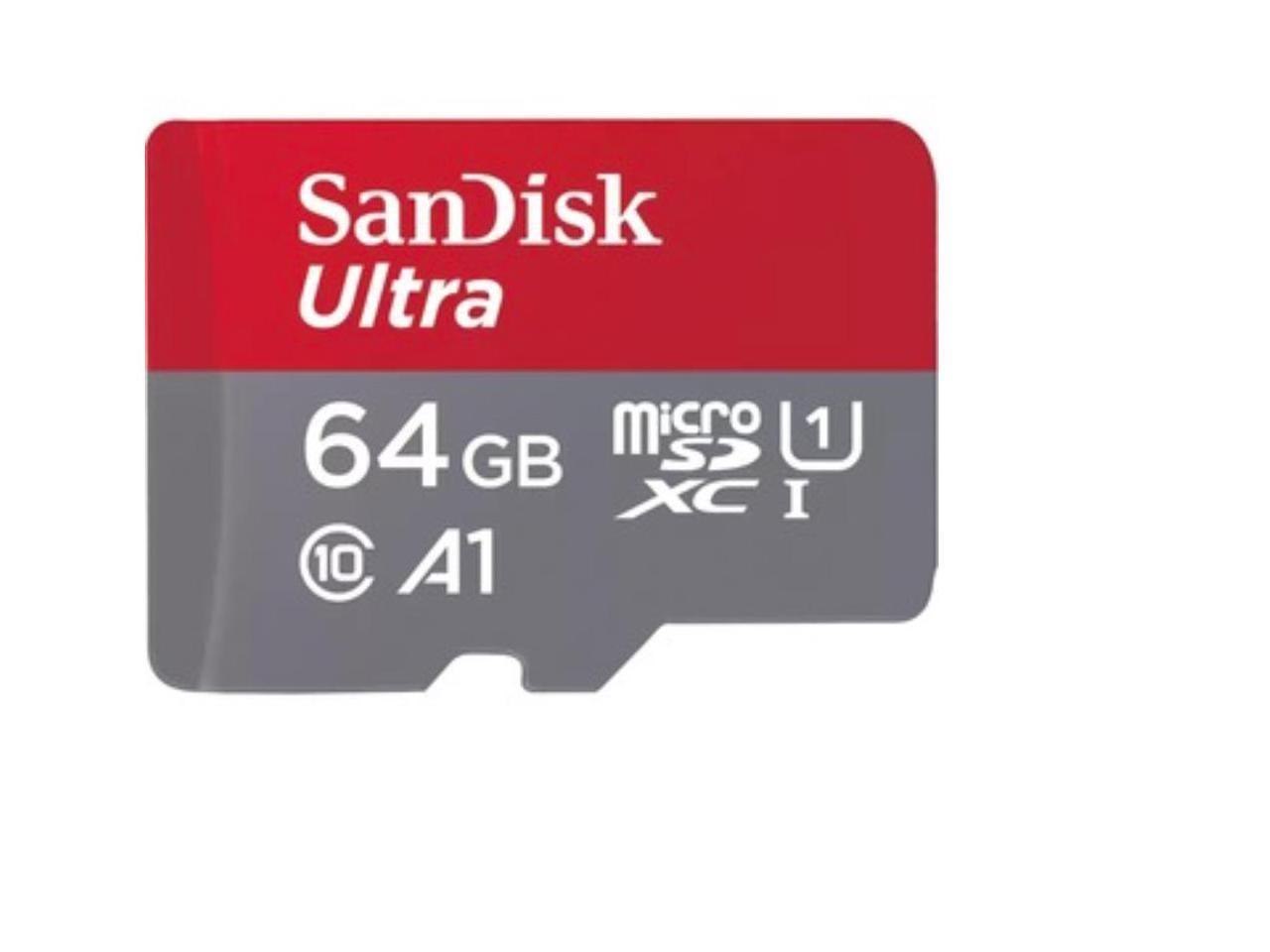 Sandisk Ultra Microsdhc Memory Card, 64GB, 140MB/S, C10, Uhs, U1, A1, Card W/Ada