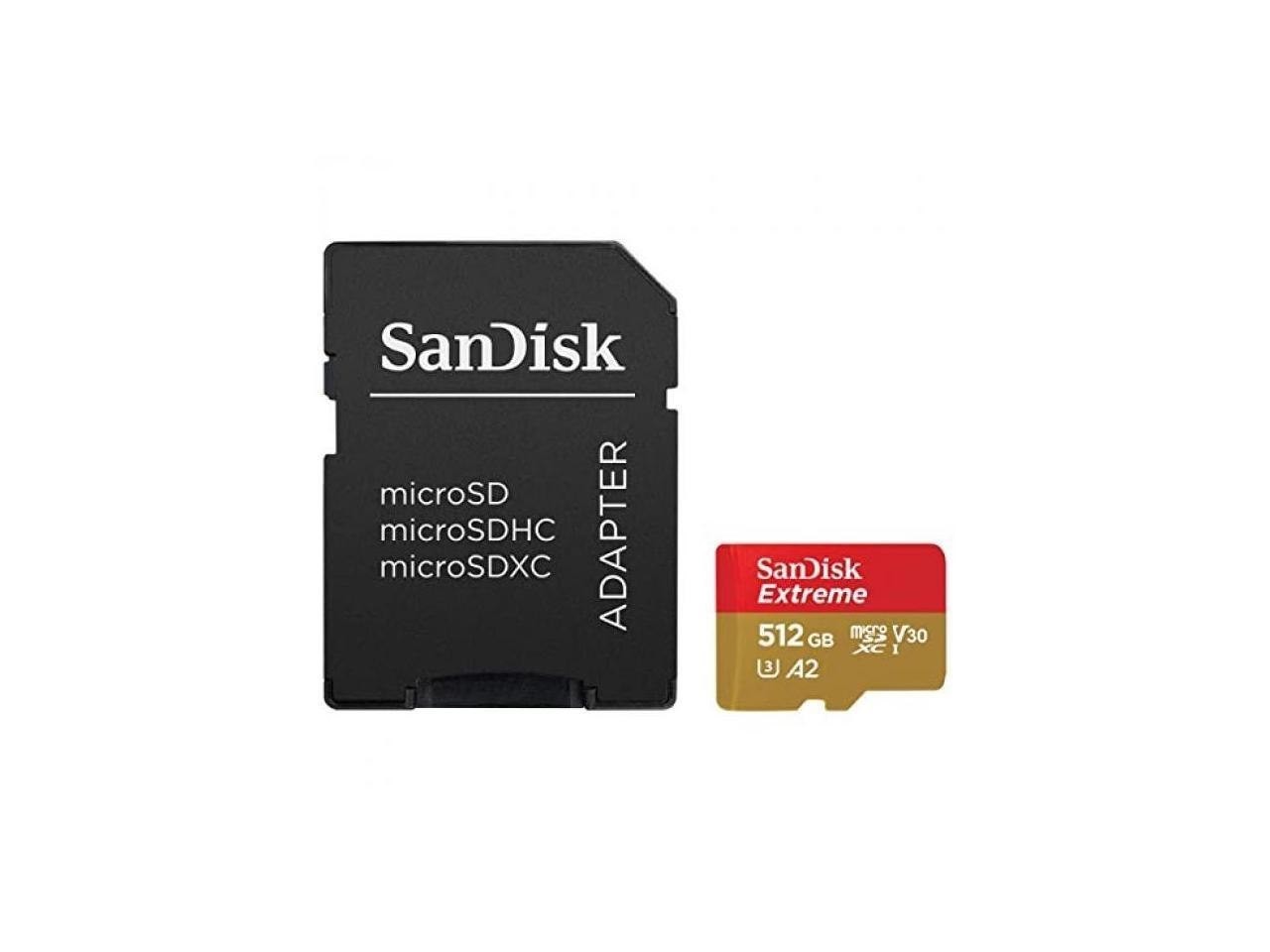 Sandisk Extreme, Microsdxc, Memory Card, 512GB, Uhs-I, 4K, Class 10, W/ Adapter,