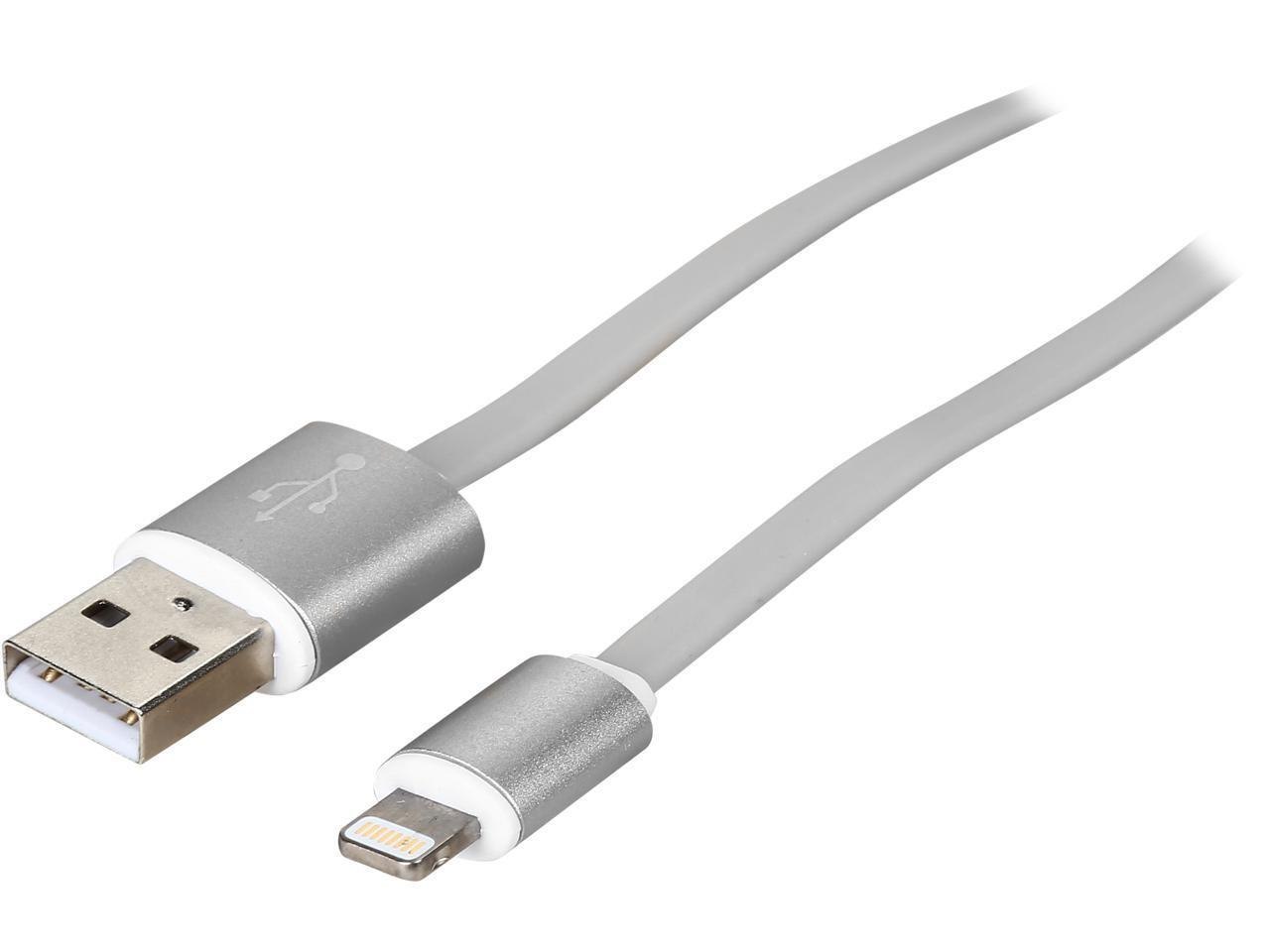 Nippon Labs Usb-Li-6-Sl Silver Aluminum Mfi Lightning Flat Cable With Silver Connetors And Silver Cable